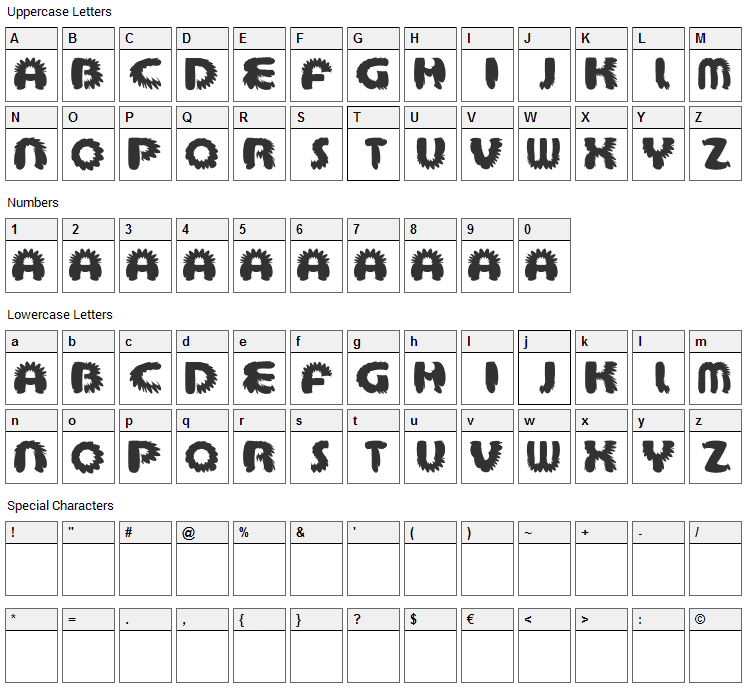 Aztec Bouffon Font Character Map