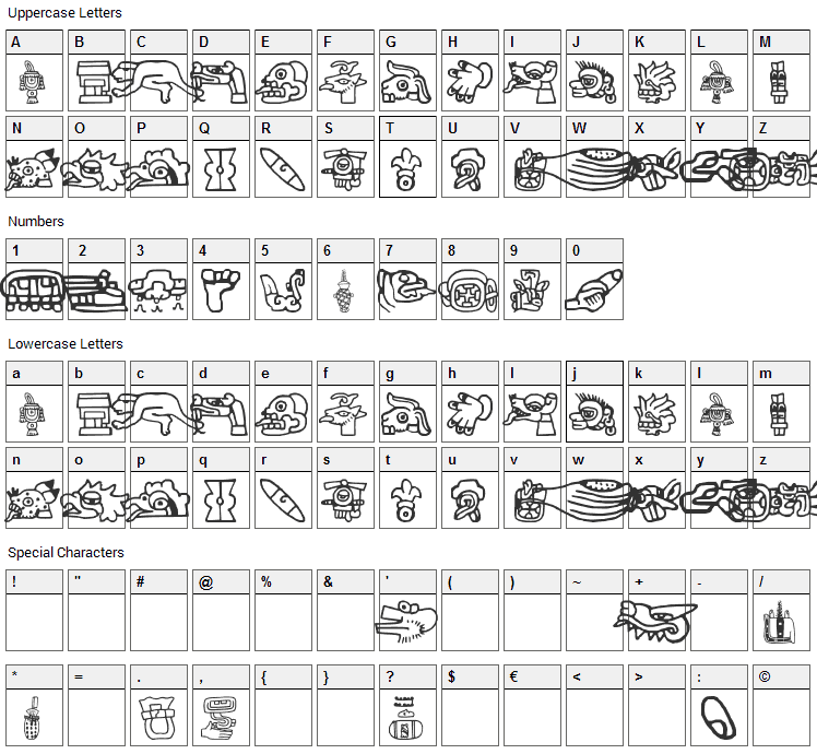 Aztec Font Character Map