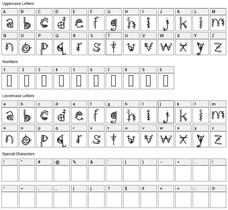 Aztec Kingdom Font Character Map