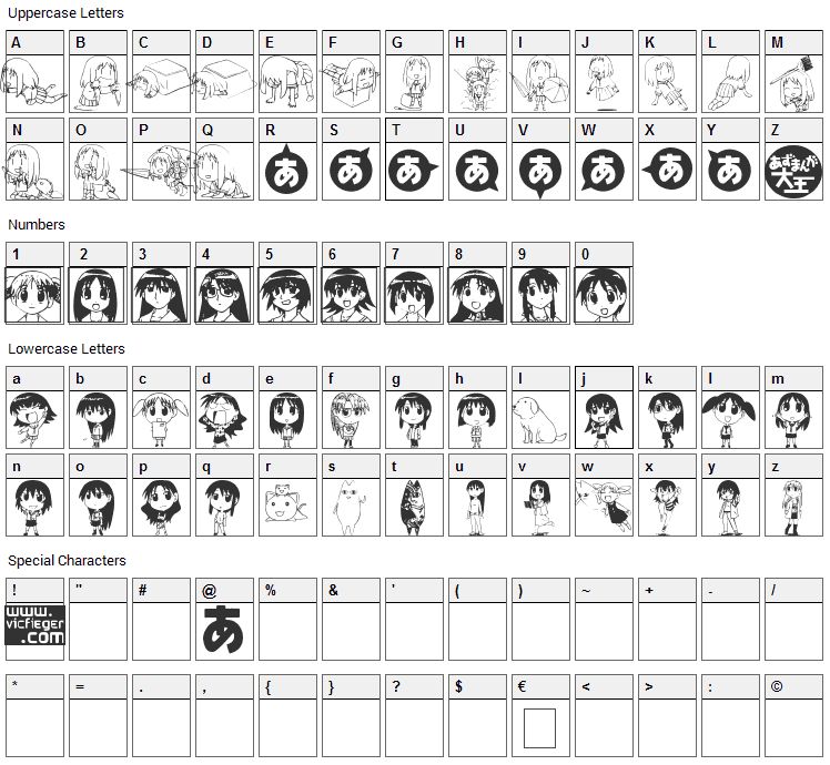 Azudings 1 Font Character Map