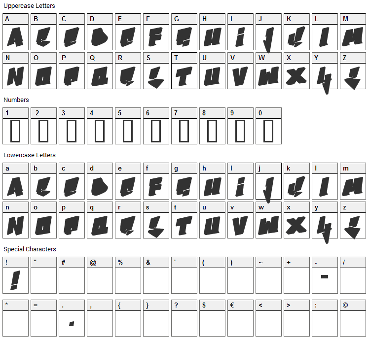 B-Boy Font Character Map