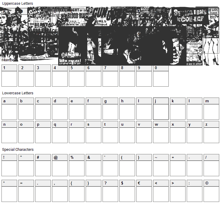 B Movie Dings Font Character Map