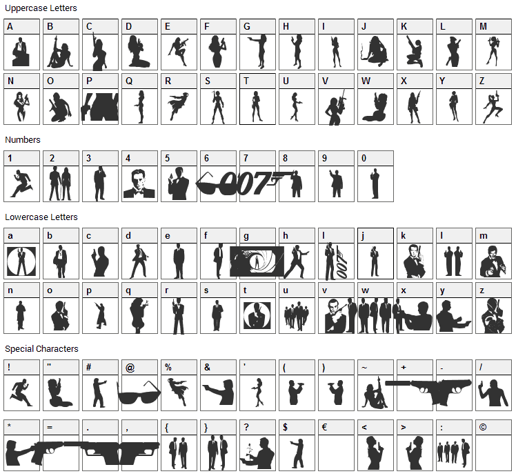 Babes & Bond Font Character Map