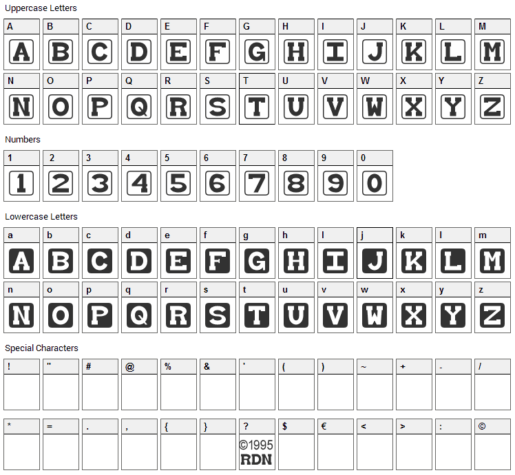 Baby Blocks Font Character Map