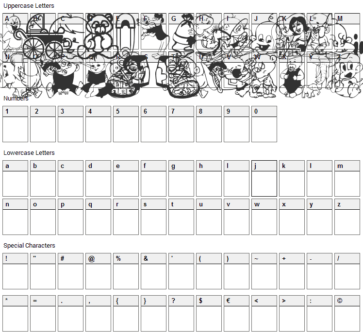 Baby CSP Font Character Map