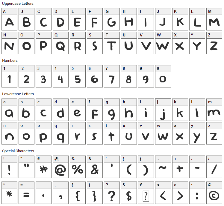 Baby Doll Font Character Map