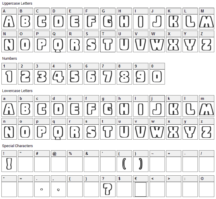 Baby Eskimo Kisses Font Character Map