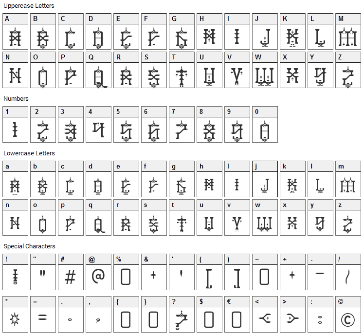 Baby Jeepers Font Character Map