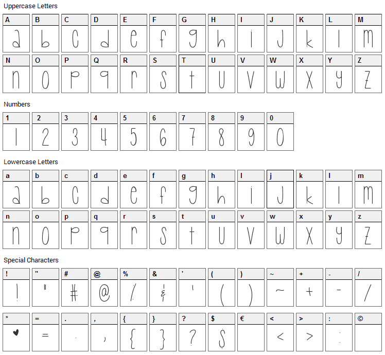 Baby Lexi Font Character Map