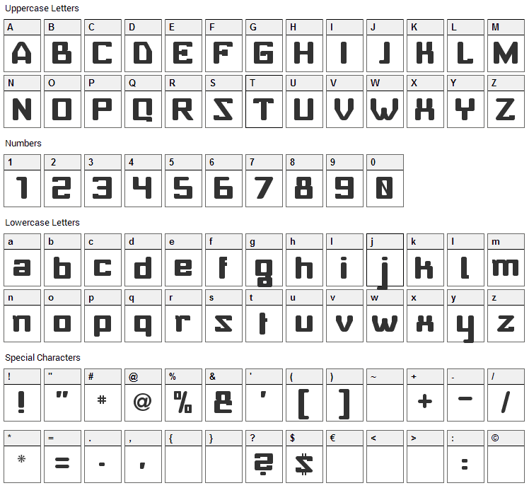 Baby Universe Font Character Map