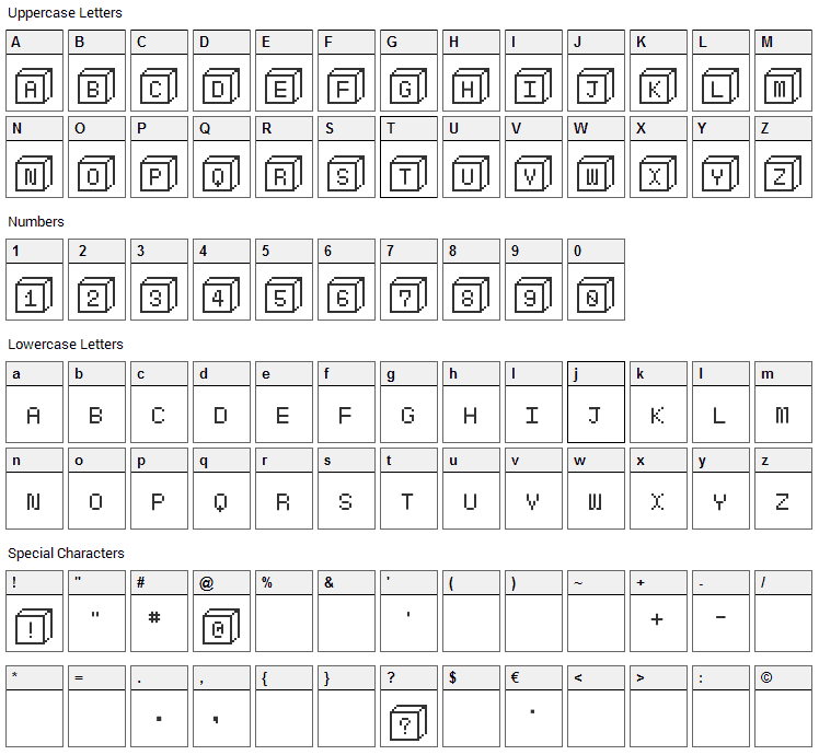 BabyBlocks Font Character Map