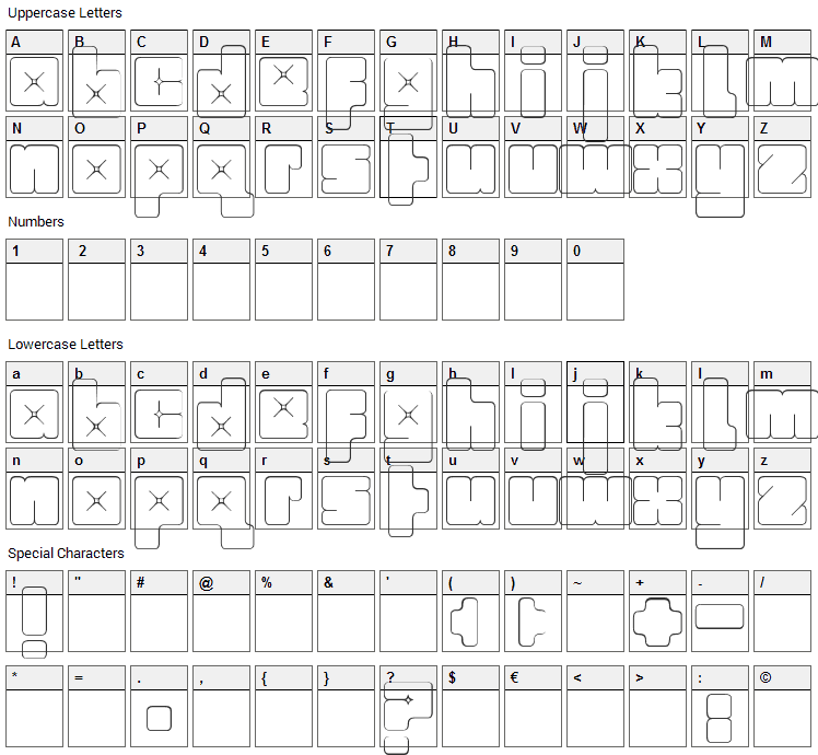 Babybox Font Character Map