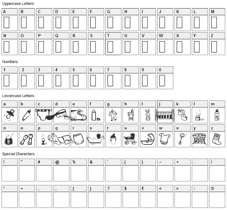 Babys World Font Character Map