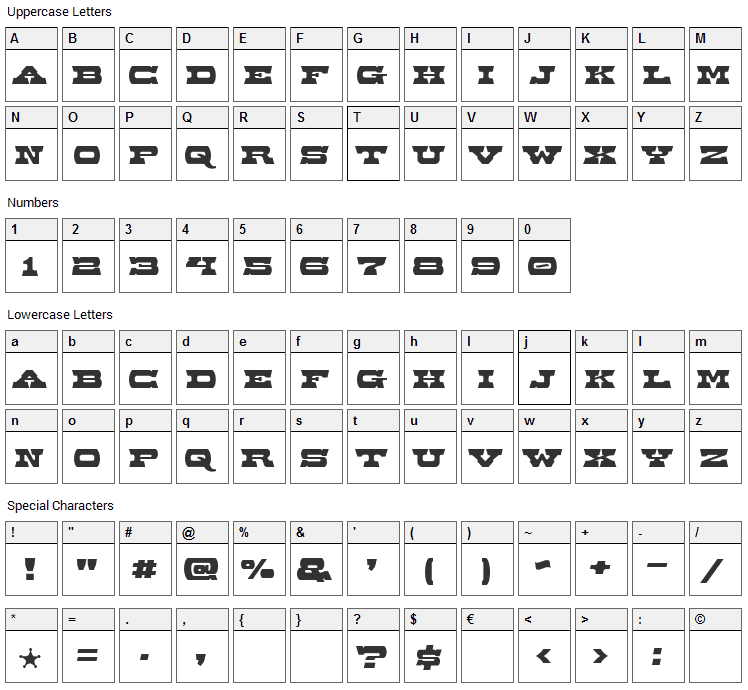 Baccer Font Character Map