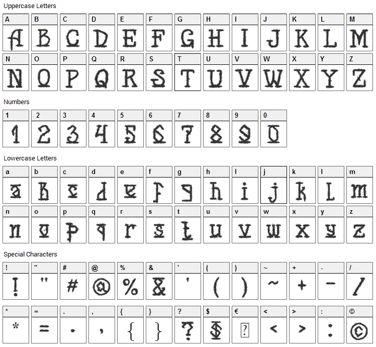 Back for Death Font Character Map