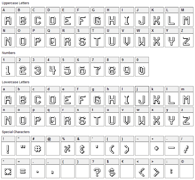 Back to 1982 Font Character Map