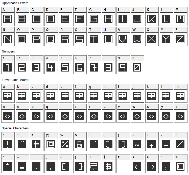 Back to heavy coat fat ground Font Character Map