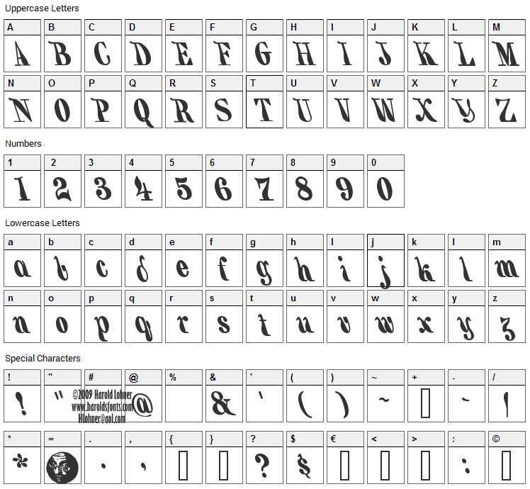 Backhand Brush Font Character Map