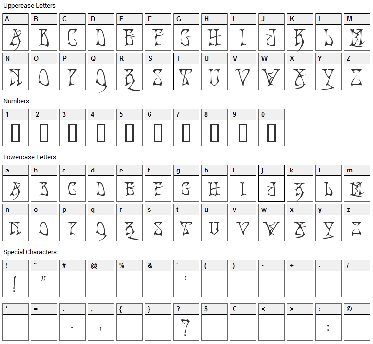 Bad Acid Font Character Map