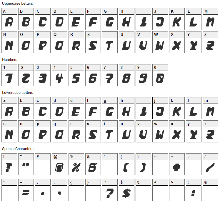 Bad Fag Font Character Map