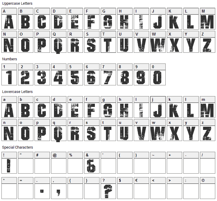 Bad Grunge Font Character Map