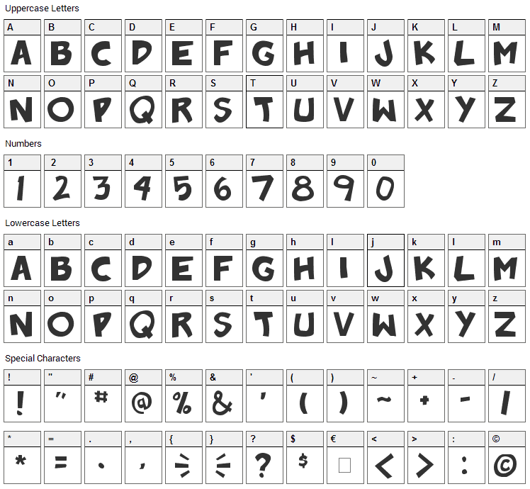 Badonk-a-donk Font Character Map