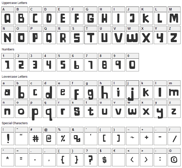 Bagayaga Font Character Map