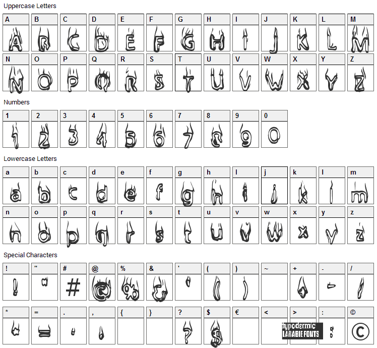 Baileys Car Font Character Map