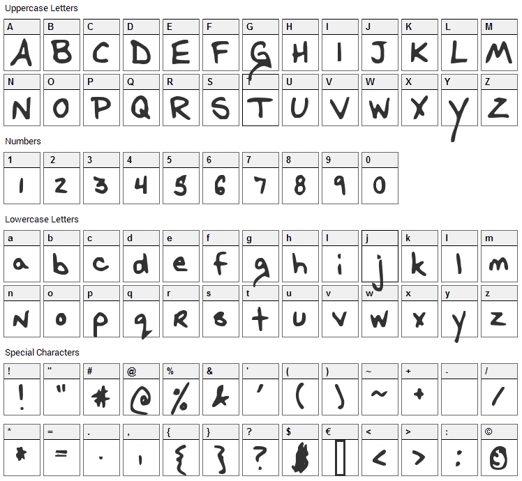 Baka Kisama Font Character Map