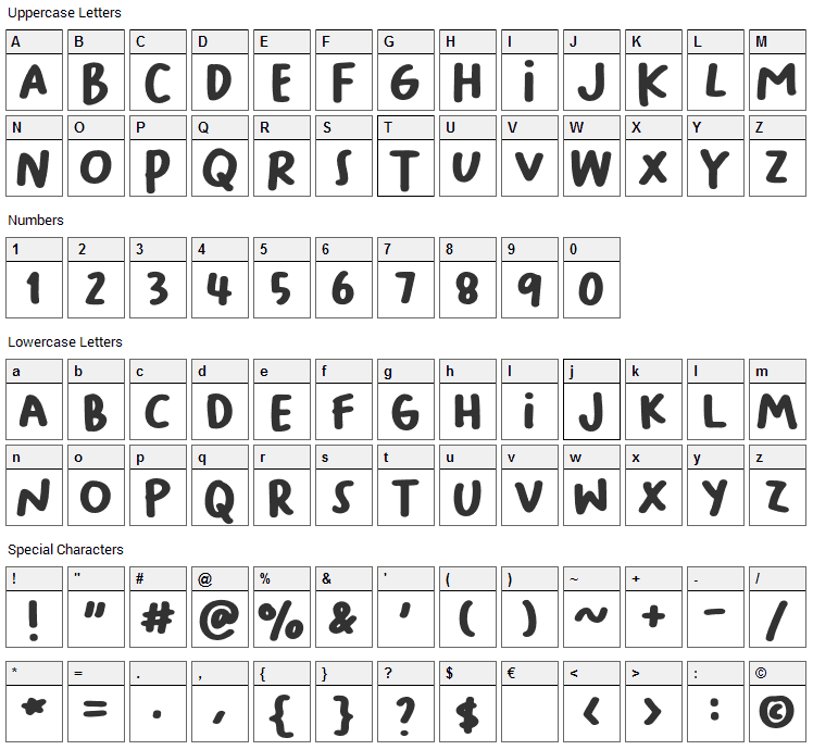 Bakso Sapi Font Character Map