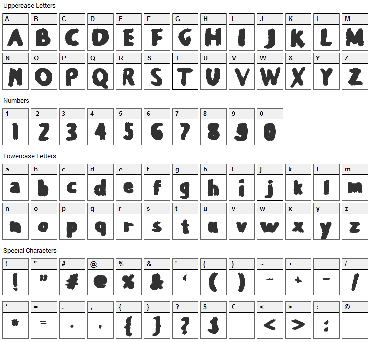 Balballa Font Character Map