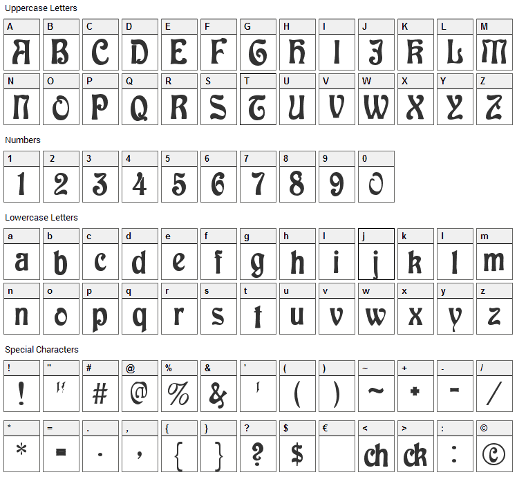 Baldur Font Character Map