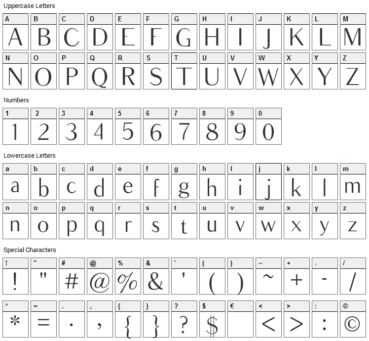 Balham Font Character Map