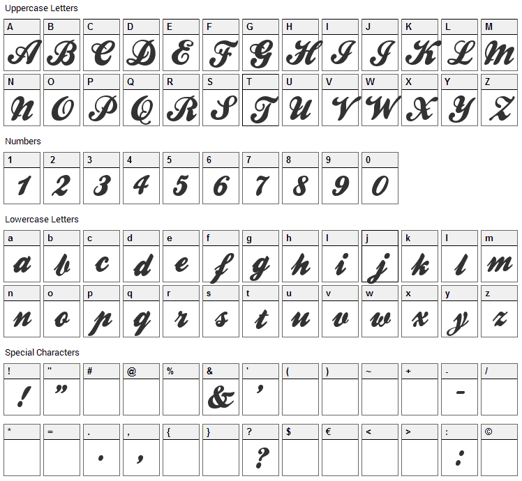 Ballpark Weiner Font Character Map