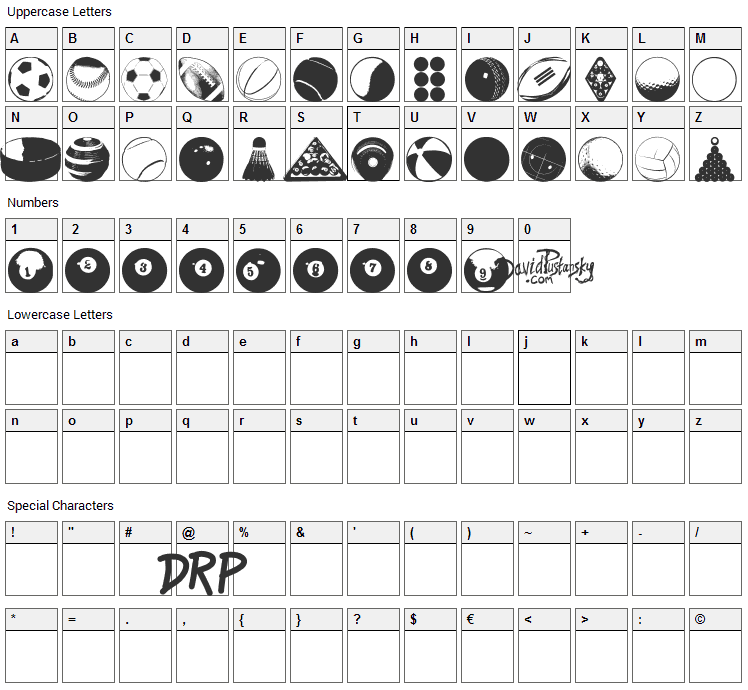 Balls Balls and More Balls Font Character Map