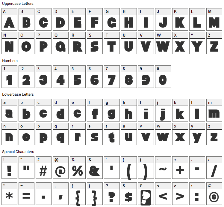 Baltar Font Character Map