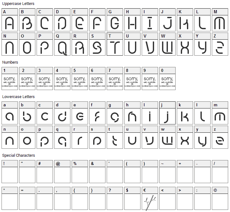 Bambhout Font Character Map