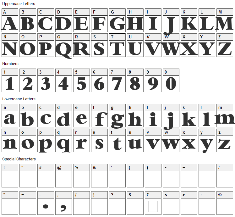 Bambi Font Character Map