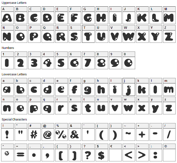 Bambina Font Character Map