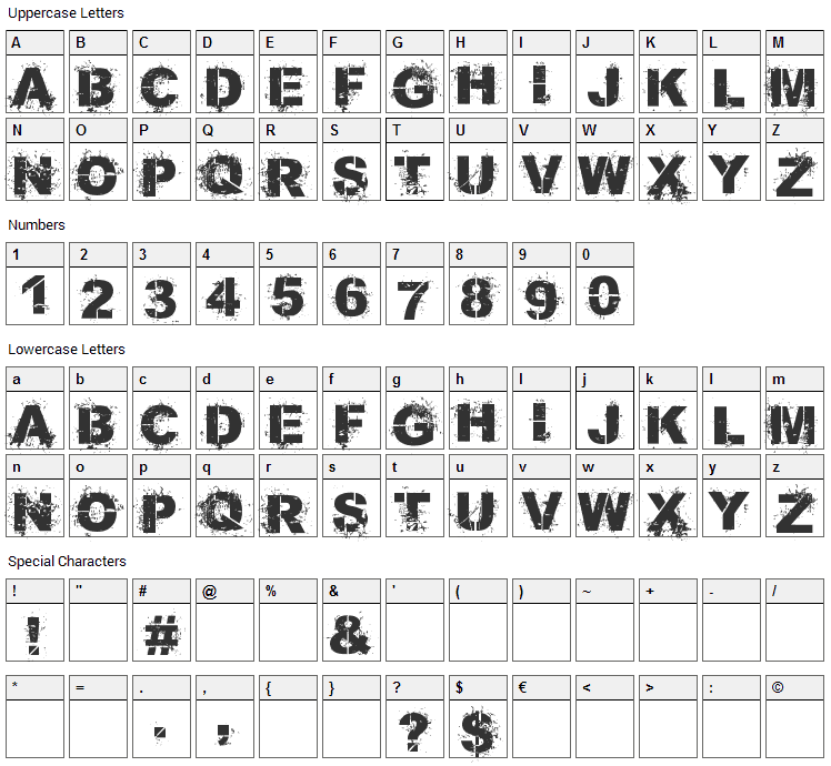 Bang 4 Ya Buck Font Character Map