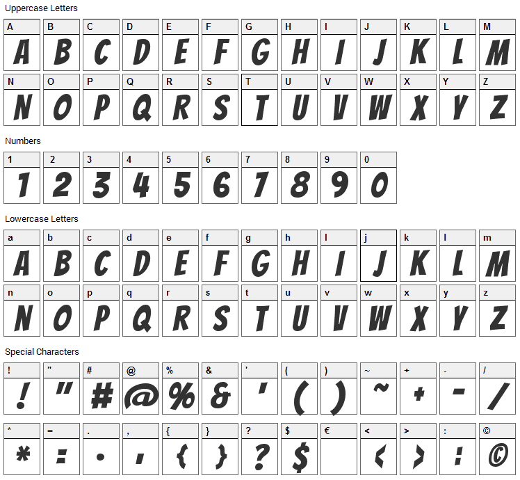 Bangers Font Character Map