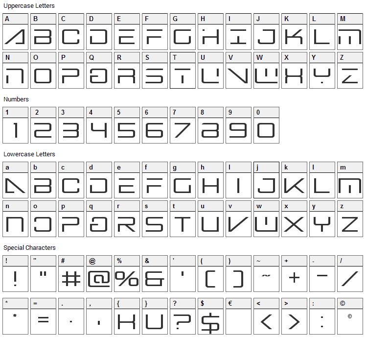 Banshee Pilot Font Character Map