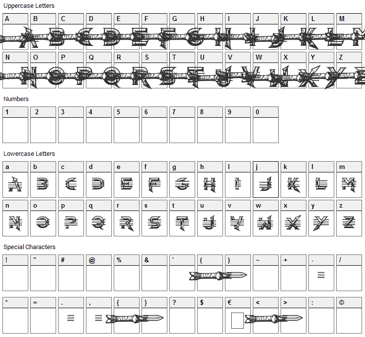 Barbarian Font Character Map