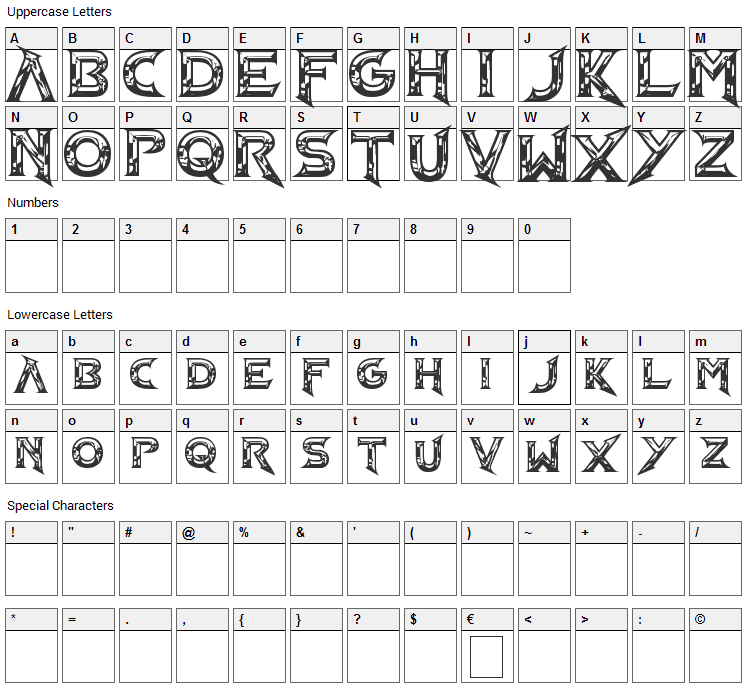 Barbarian NS Font Character Map