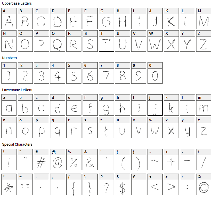 Barbaric Font Character Map