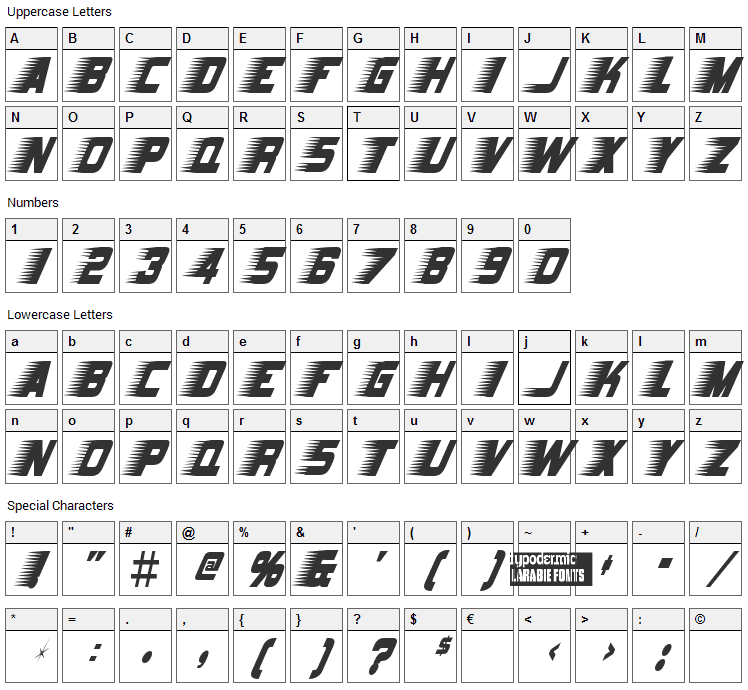 Barbatrick Font Character Map