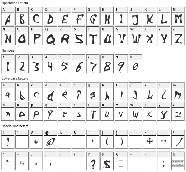 Barbed Ink Font Character Map