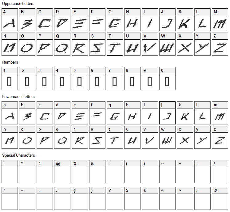 Barbed Type Font Character Map