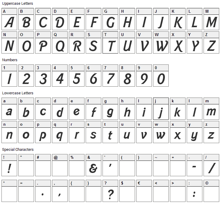 Barbie Font Character Map