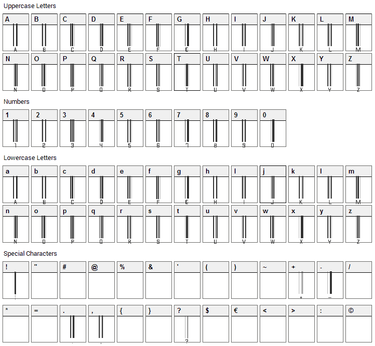 Barcode Font Character Map